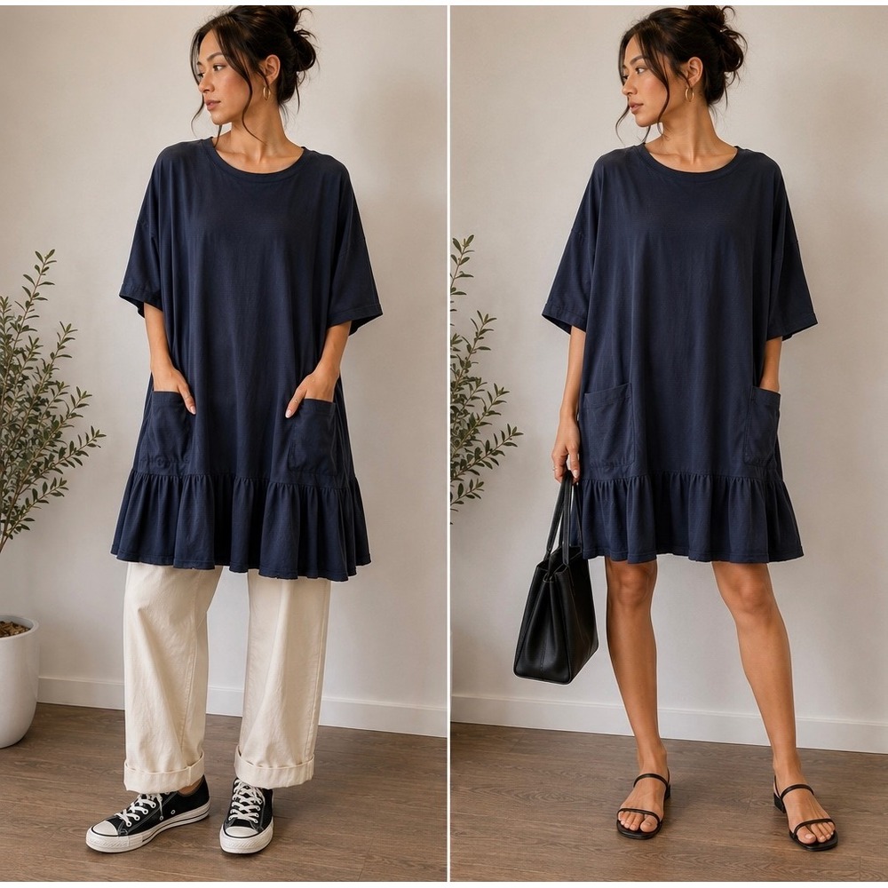 Mr. Larkin Navy Blue Oversized Shift Dress 
XS/S Portugal Minimalist Cotton‎